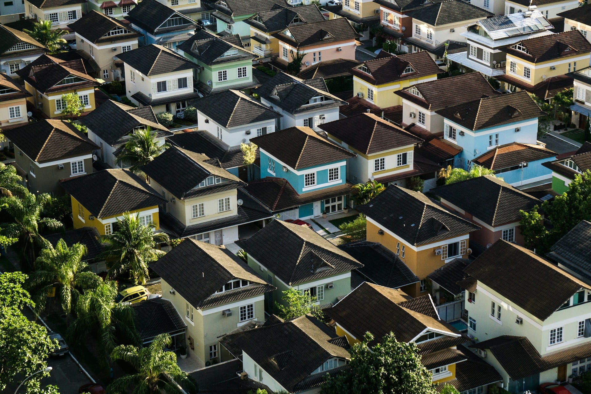 Aerial view of a residential neighborhood